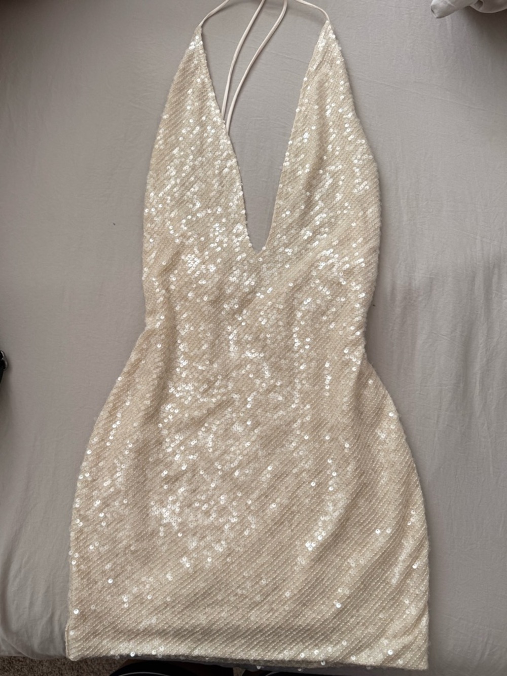 Meshki Sequin Halter Mini Dress in Ivory